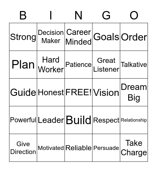 Leadership Skills Bingo Card