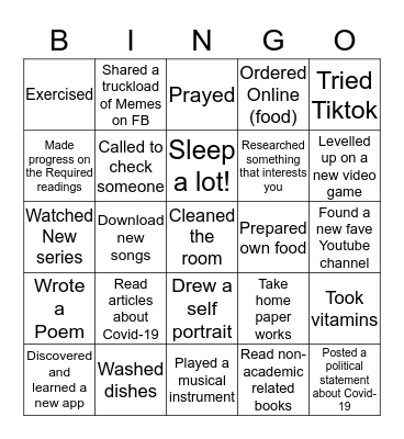 Home Quarantine BINGO Card
