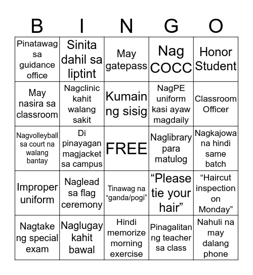 Monte Edition Bingo Card