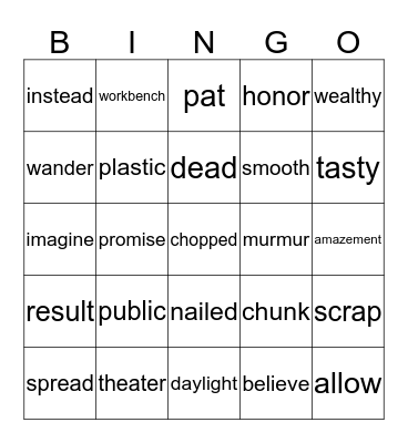 Vocabulary March  Bingo Card