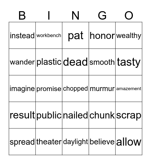 Vocabulary March  Bingo Card