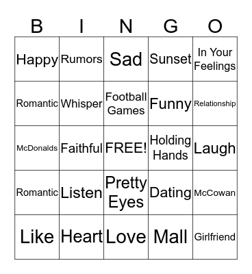 Boyfriend Bingo Card