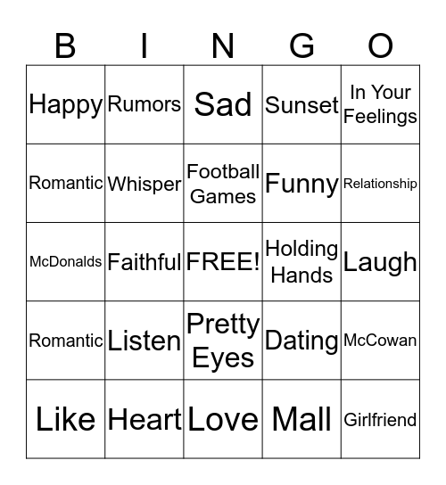 Boyfriend Bingo Card