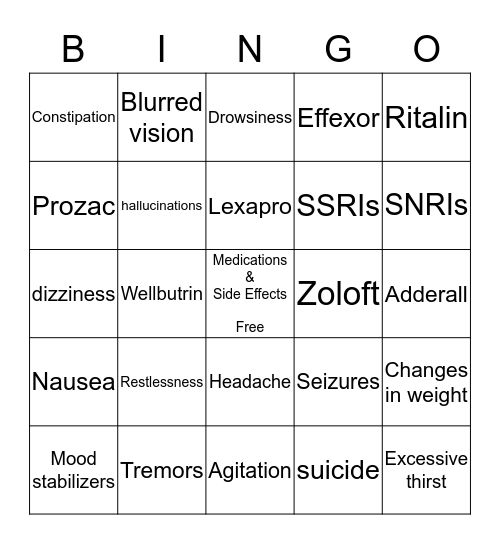 Mental Health Bingo Card