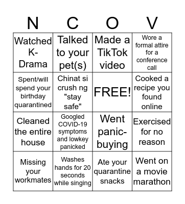 Quarantine Bingo Card