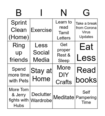 My Activities During Lock Down Bingo Card
