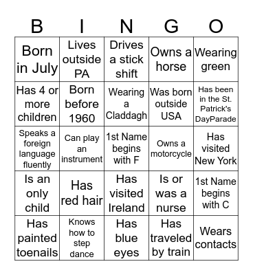 Hammill Family Reunion 2014 Bingo Card