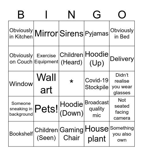 Remote Meeting Bingo Card
