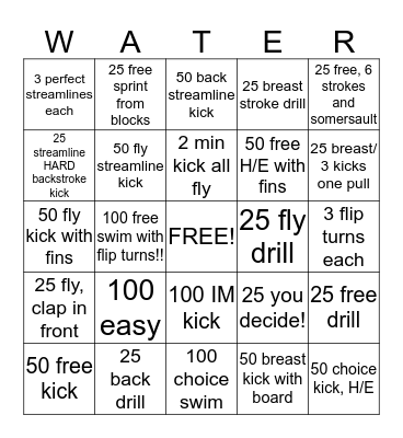 Swimming Bingo! Bingo Card