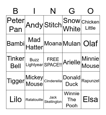 Disney Bingo Card