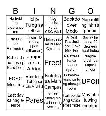 Cvsu- Imus CSG  Bingo Card