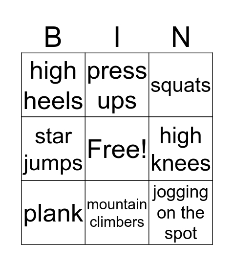 fitness bingo Card