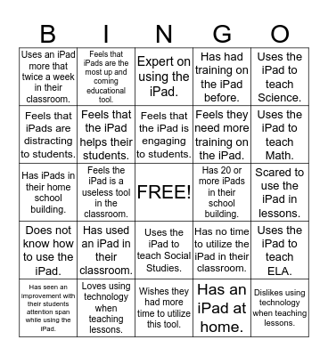 iPad Ice Breaker Bingo Card