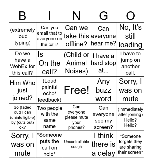 WebEx Bingo Card