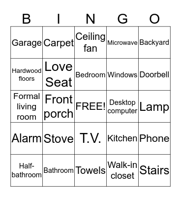 Housewarming  Bingo Card