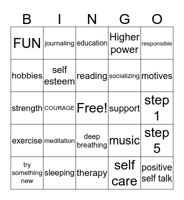 RECOVERY Bingo Card