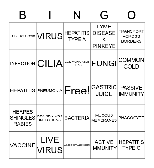 Health Chapter 24 - Communicable Diseases Bingo Card