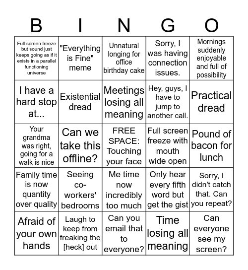 Working from Home During a Global Pandemic Bingo Card
