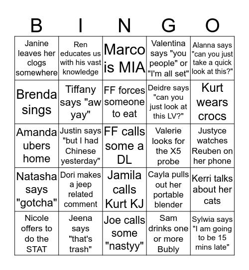 BWH ECHO LAB BINGO Card