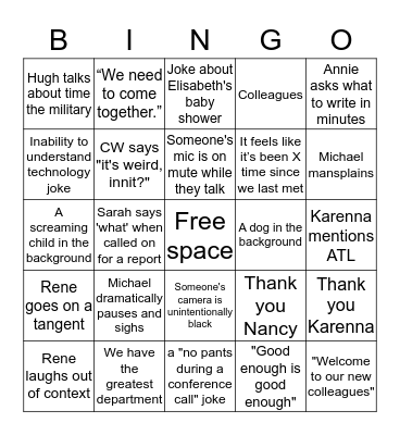 Faculty Meeting Bingo: Quarantine Edition Bingo Card
