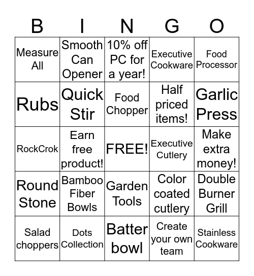 Pampered Chef Bingo Card