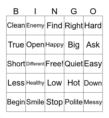 Synonyms Bingo Card