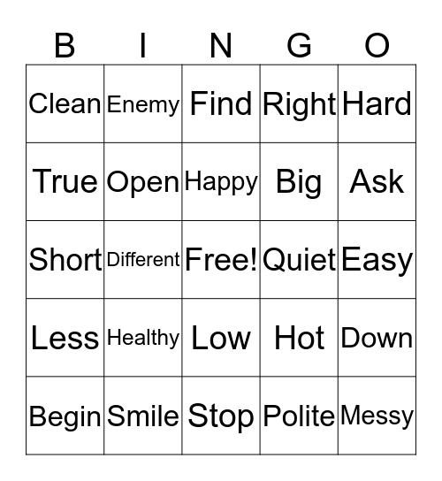 Synonyms Bingo Card