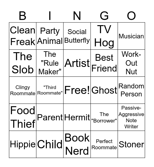 Roommate Bingo Card