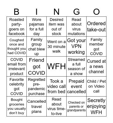 WutMo Pandemic Bingo Card