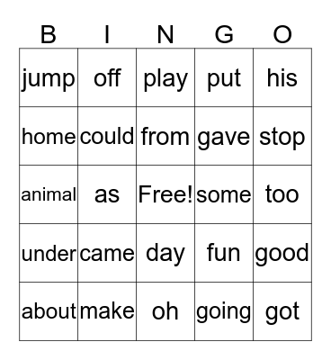 2G Power Words  Bingo Card