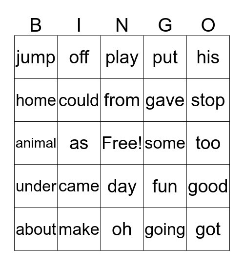 2G Power Words  Bingo Card