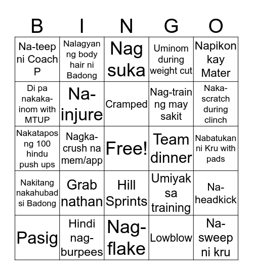 MTUP BINGO Card