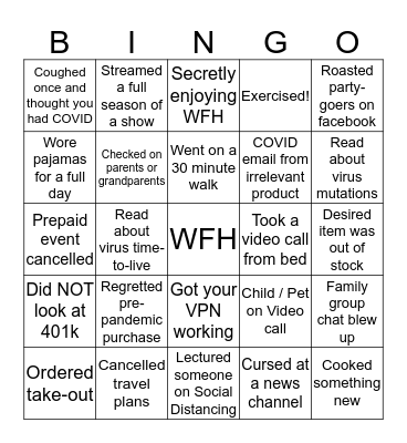 WutMo Pandemic Bingo Card