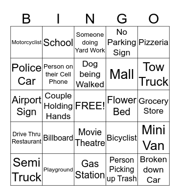 Bus Bingo Card