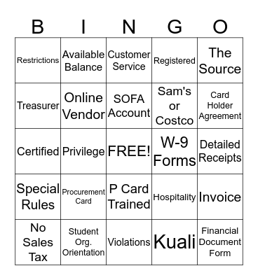 Lingo Bingo Card