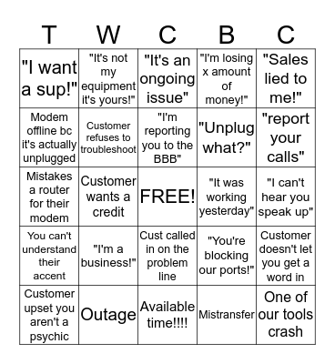 TWCBC Bingo!! Bingo Card