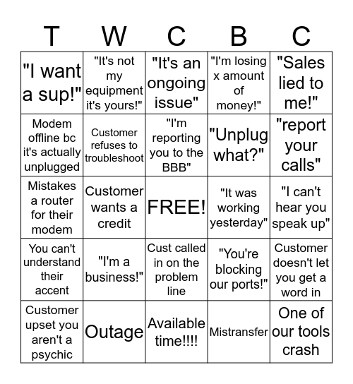 TWCBC Bingo!! Bingo Card