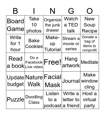 Quarantine Bingo Card