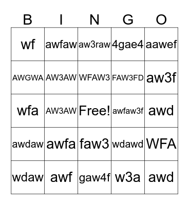 Test Bingo Card