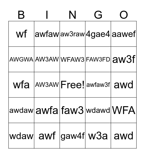 Test Bingo Card