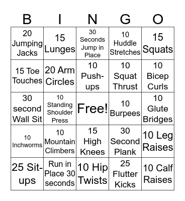 FITNESS BINGO Card