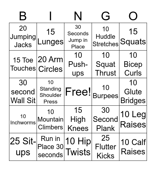 FITNESS BINGO Card