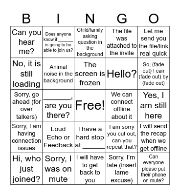 Conference Call Bingo Card