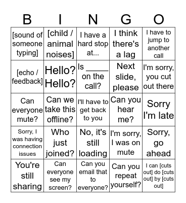 Conference Call Bingo Card