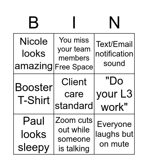 QuaranTeam Meeting Bingo Card