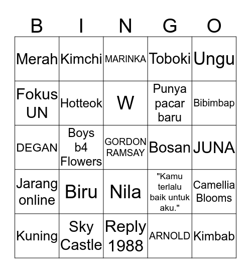 Dodo Bingo Card