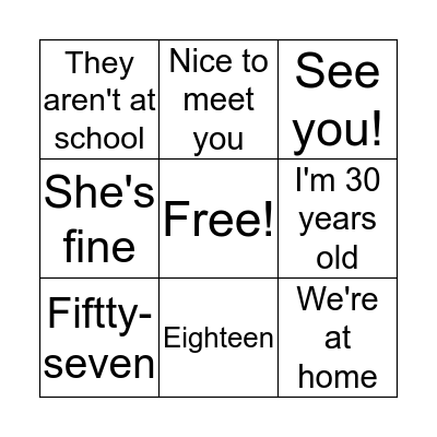 Vocabulary Bingo Card