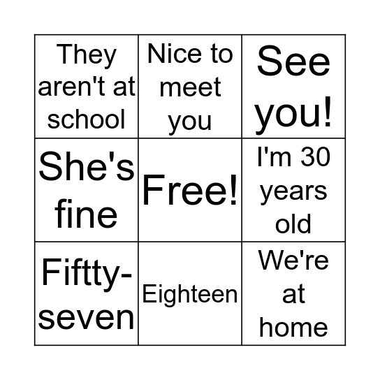 Vocabulary Bingo Card