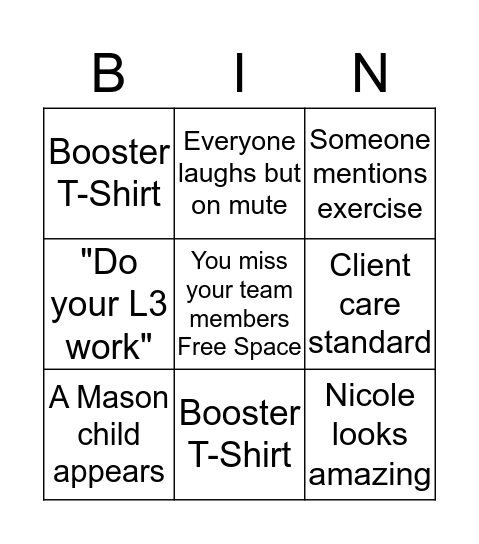 QuaranTeam Meeting Bingo Card