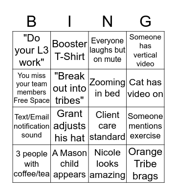 QuaranTeam Meeting Bingo Card
